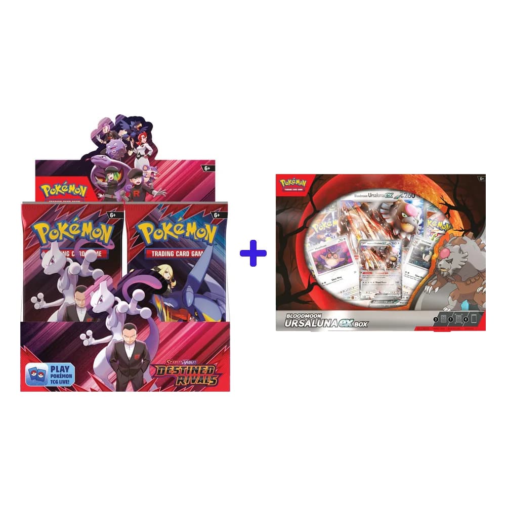 بوكيمون Destined Rivals Booster Box + صندوق Bloodmoon Ursaluna ex مجاناً